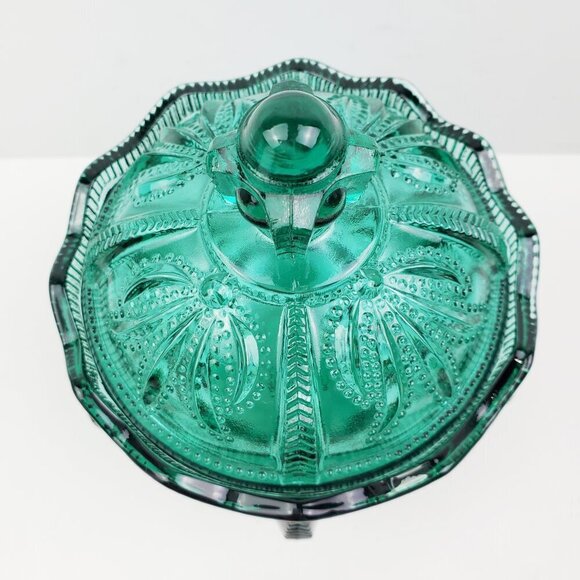 Fenton Candy Jar Vintage Spruce Green Cactus Art Glass Lidded 1995 Holidays 6+" - Picture 4 of 14